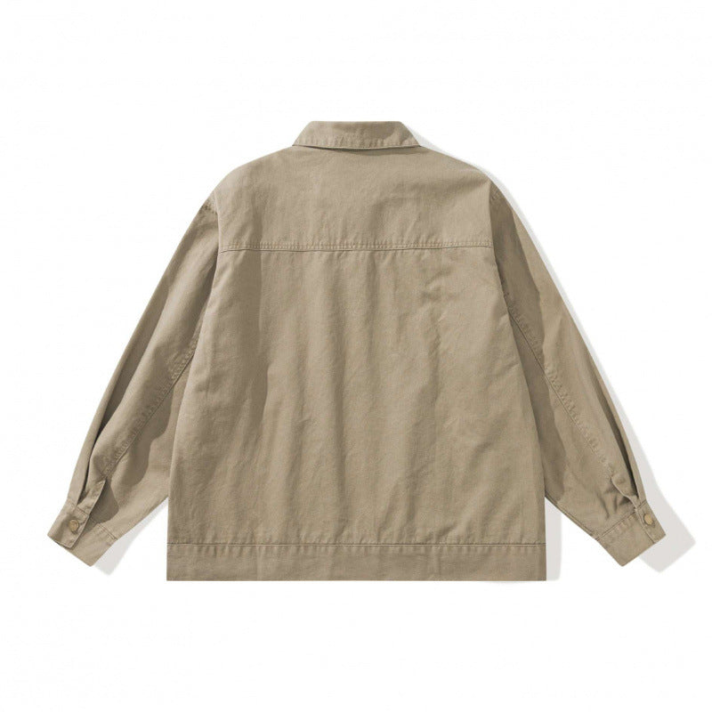 Unisex Boxy Canvas Worker Jacket with Front Zip and Stud Applications Chichicherry