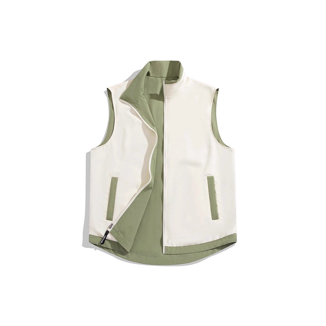 Men's Sleeveless Wind and Thermo Utility Vest with Silky Lining and Concealed Two-Way Zipper Chichicherry