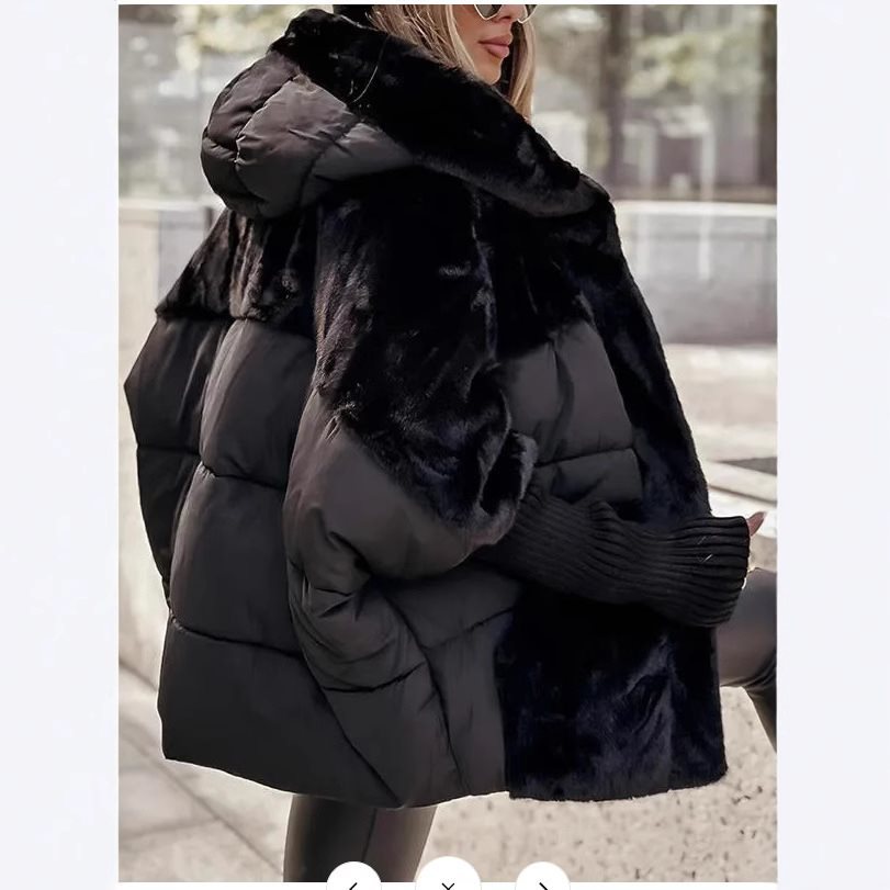 Women's Quilted Oversized Parka with Faux Fur Trim, Hood and Ribbed Cuffs Chichicherry