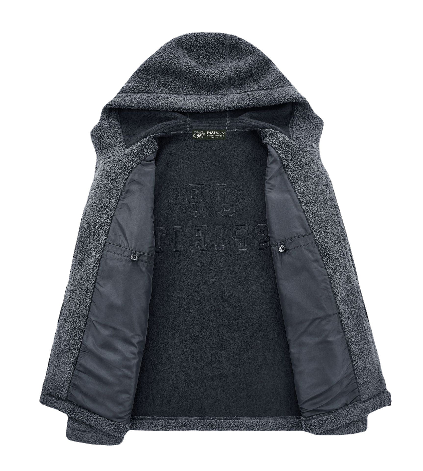 Men's teddy fleece hoodie with nylon chest pocket and two-way zipper Chichicherry