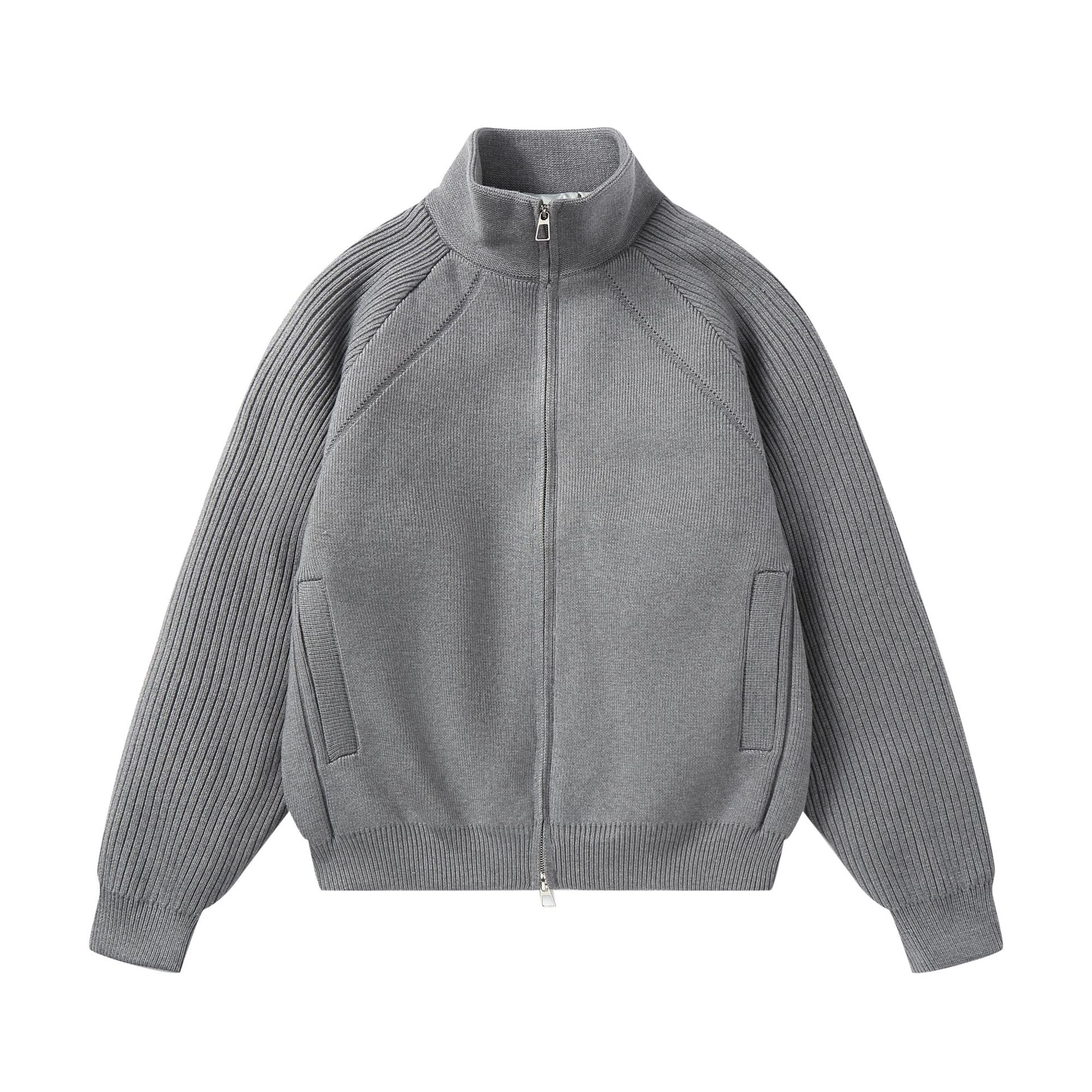 Unisex Knit Zip Jacket with Stand-Up Collar and Ribbed Sleeves Chichicherry