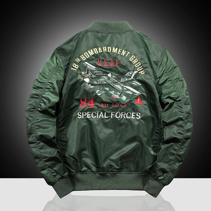 Men's bomber-style pilot jacket with brand patches, arm pocket and windproof outer shell Chichicherry