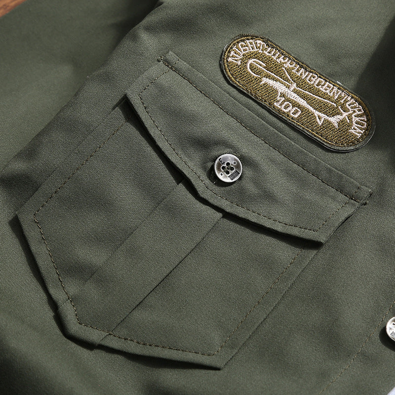 Men's Military-Inspired Utility Shirt Jacket with Epaulettes and Flap Pockets Chichicherry