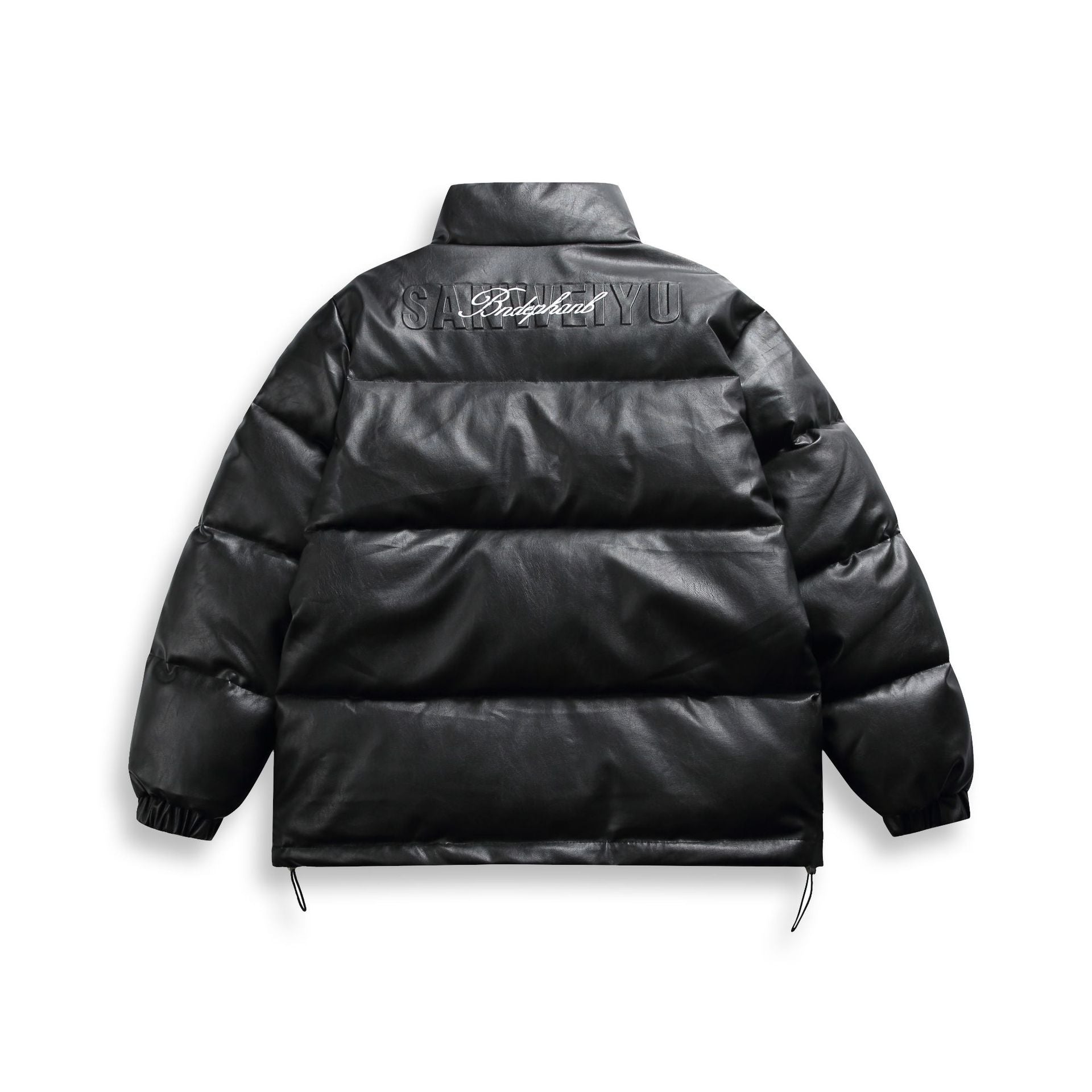 Unisex short-cut matte thermal puffer jacket with minimal seam construction and drawstring hem Chichicherry