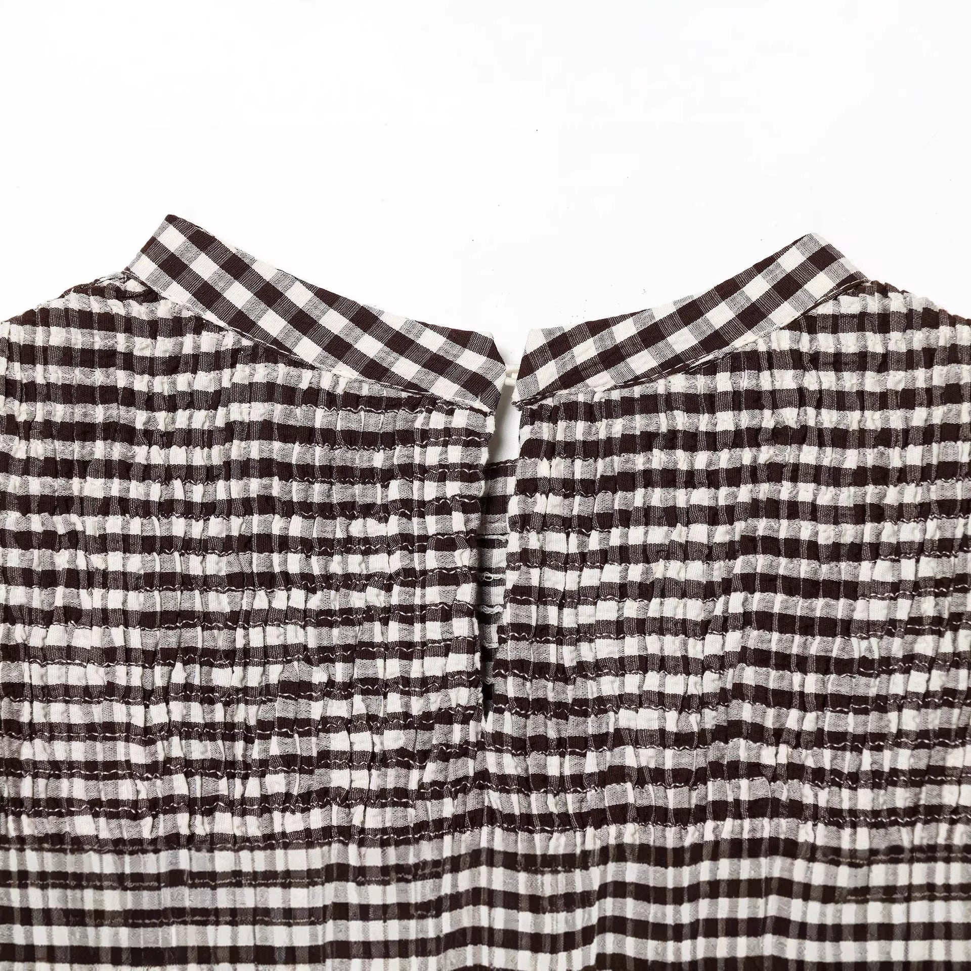 Ladies Vichy Mini Dress with Smocked Top and Balloon Sleeves Chichicherry