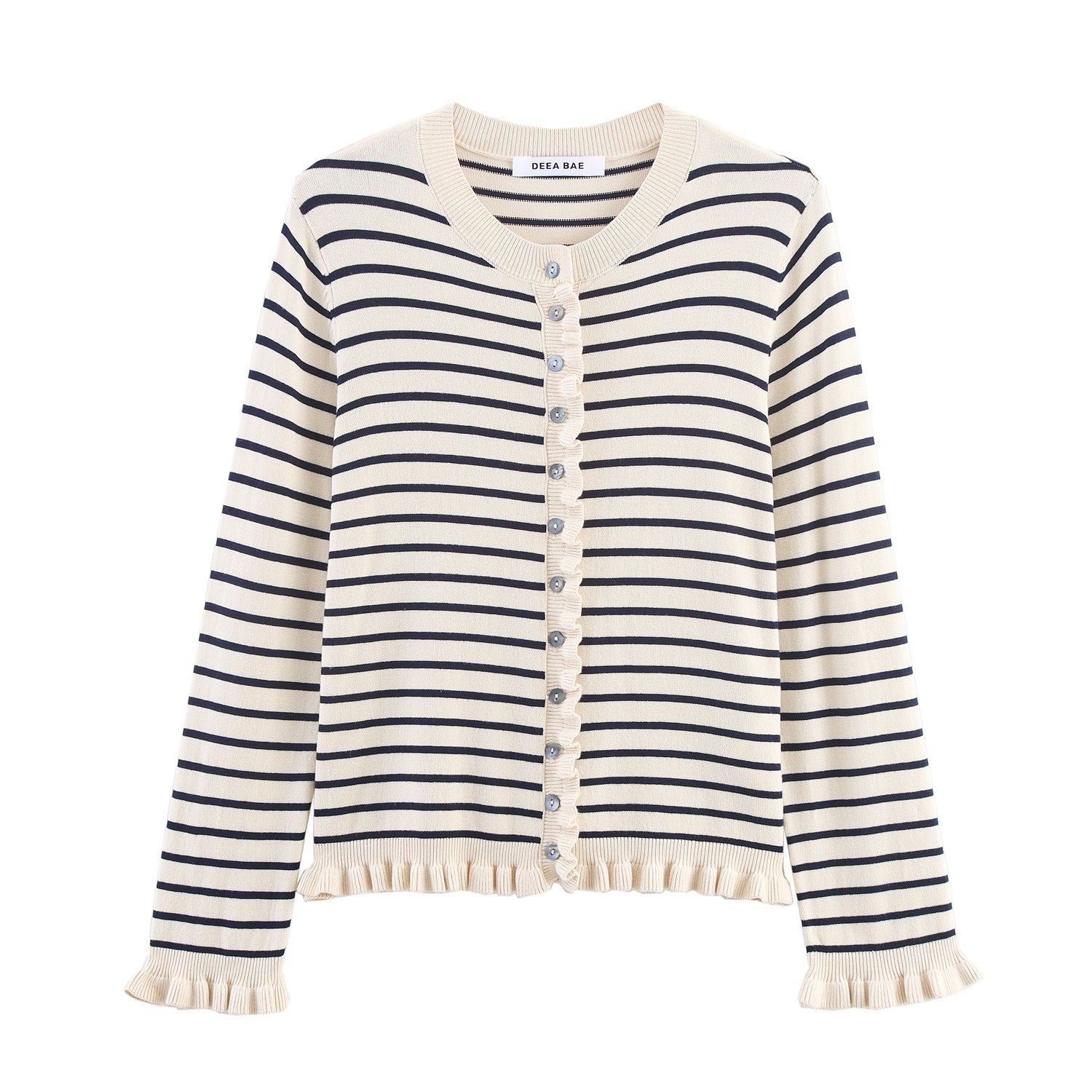 Ladies' Fine Knit Cardigan with Ruffle Trim and Pearl Buttons Chichicherry