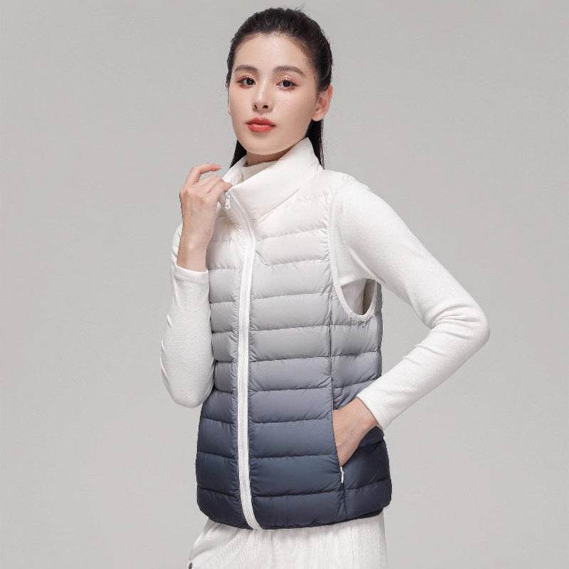 Women's Sleeveless Thermo Quilted Vest with High Stand-Up Collar and Zipper Chichicherry