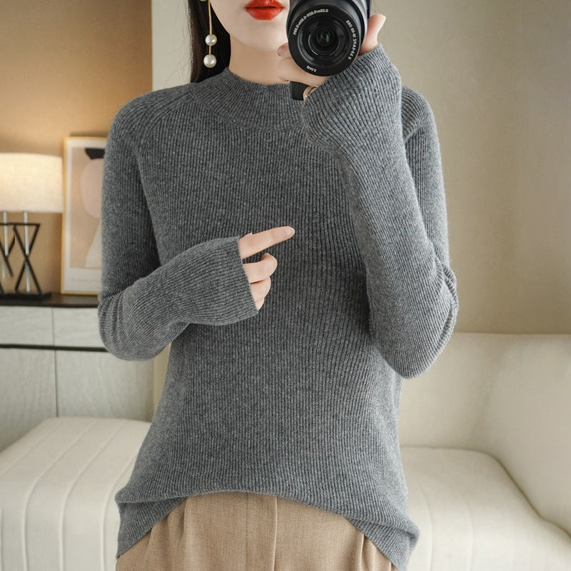 Women Slim Fit Stand Collar Sweater made of lightweight fine knit with a fine rib structure Chichicherry
