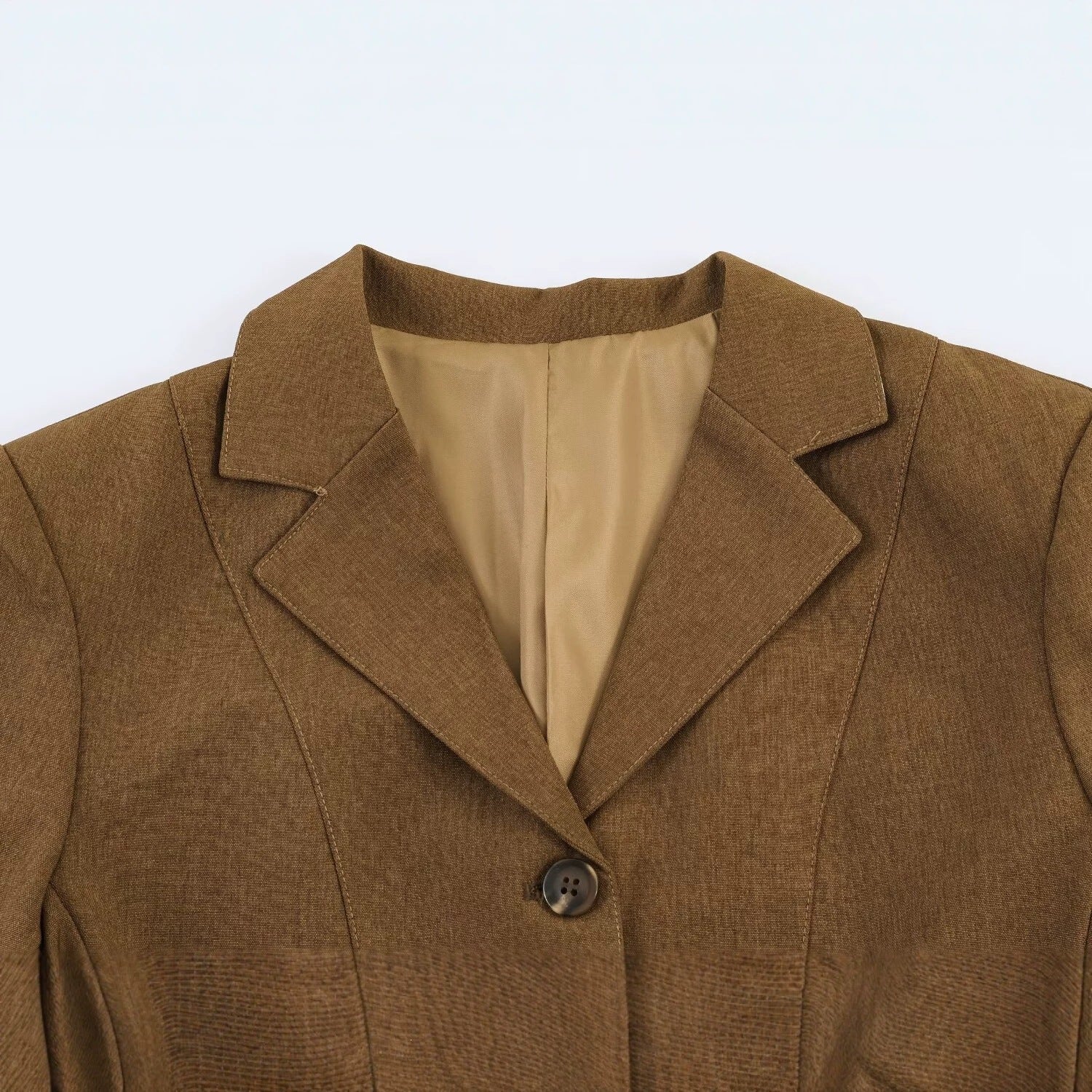 Women Tailored Short Blazer with Wiener Seams, Continuous Button Placket and Flap Pockets Chichicherry
