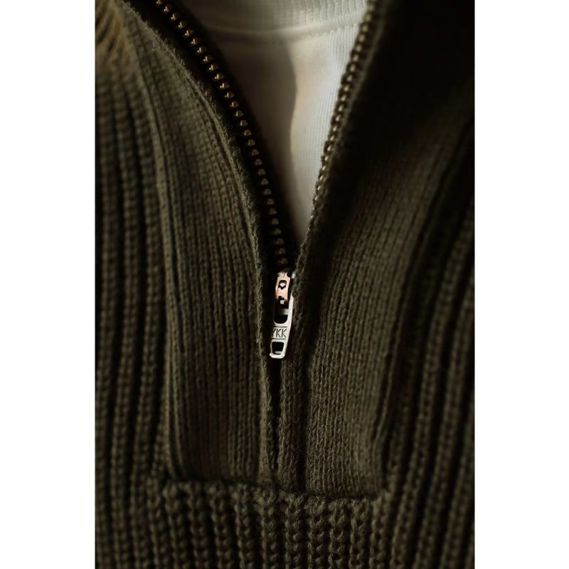 Herren Grobgerippter Halbzip-Strickpullover mit Stehkragen Chichicherry