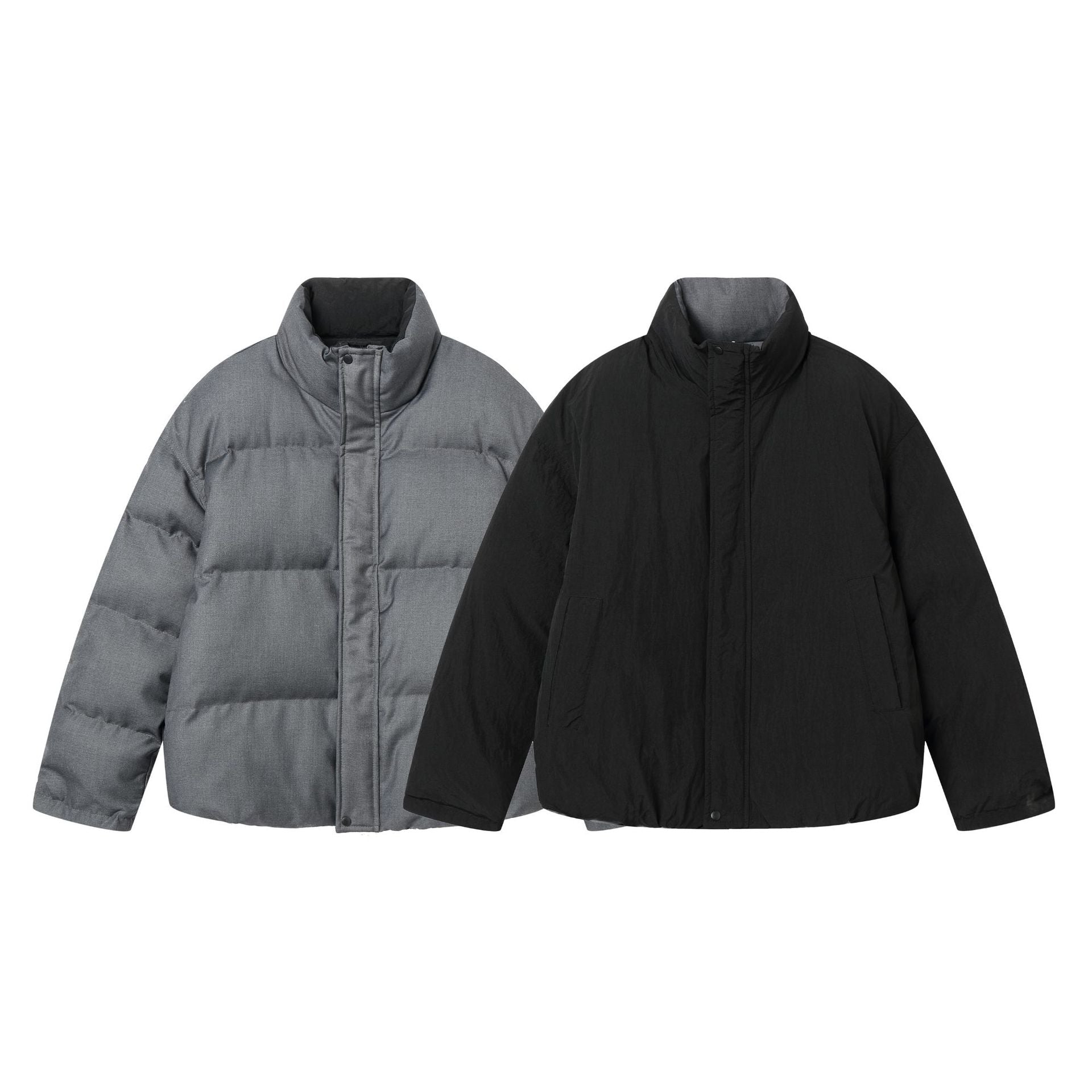 Unisex Reversible Puffer Jacket Short with High Stand-Up Collar and Concealed Closure Chichicherry