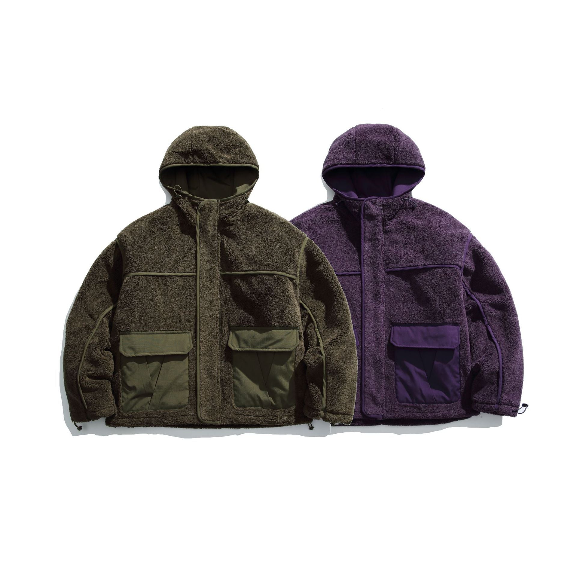 Unisex Insulated Fleece Utility Jacket with Hood and XXL Flap Pockets Chichicherry