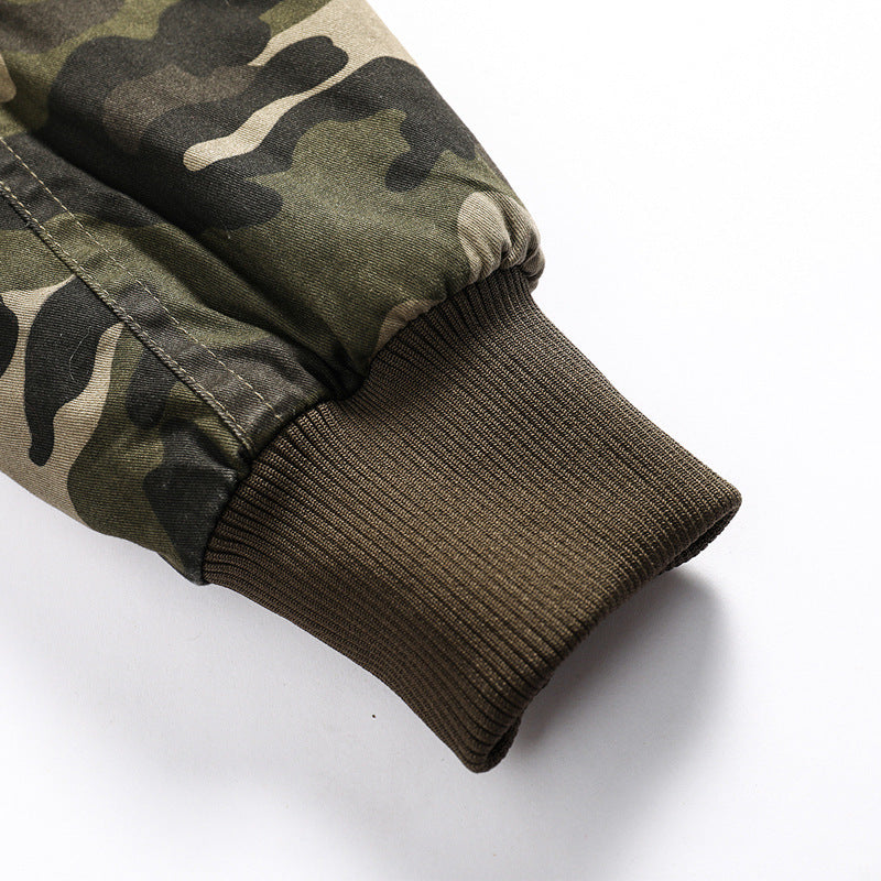 Men's Hooded Camouflage Field Jacket with Teddy Lining, Multiple Pockets and Ribbed Cuffs Chichicherry
