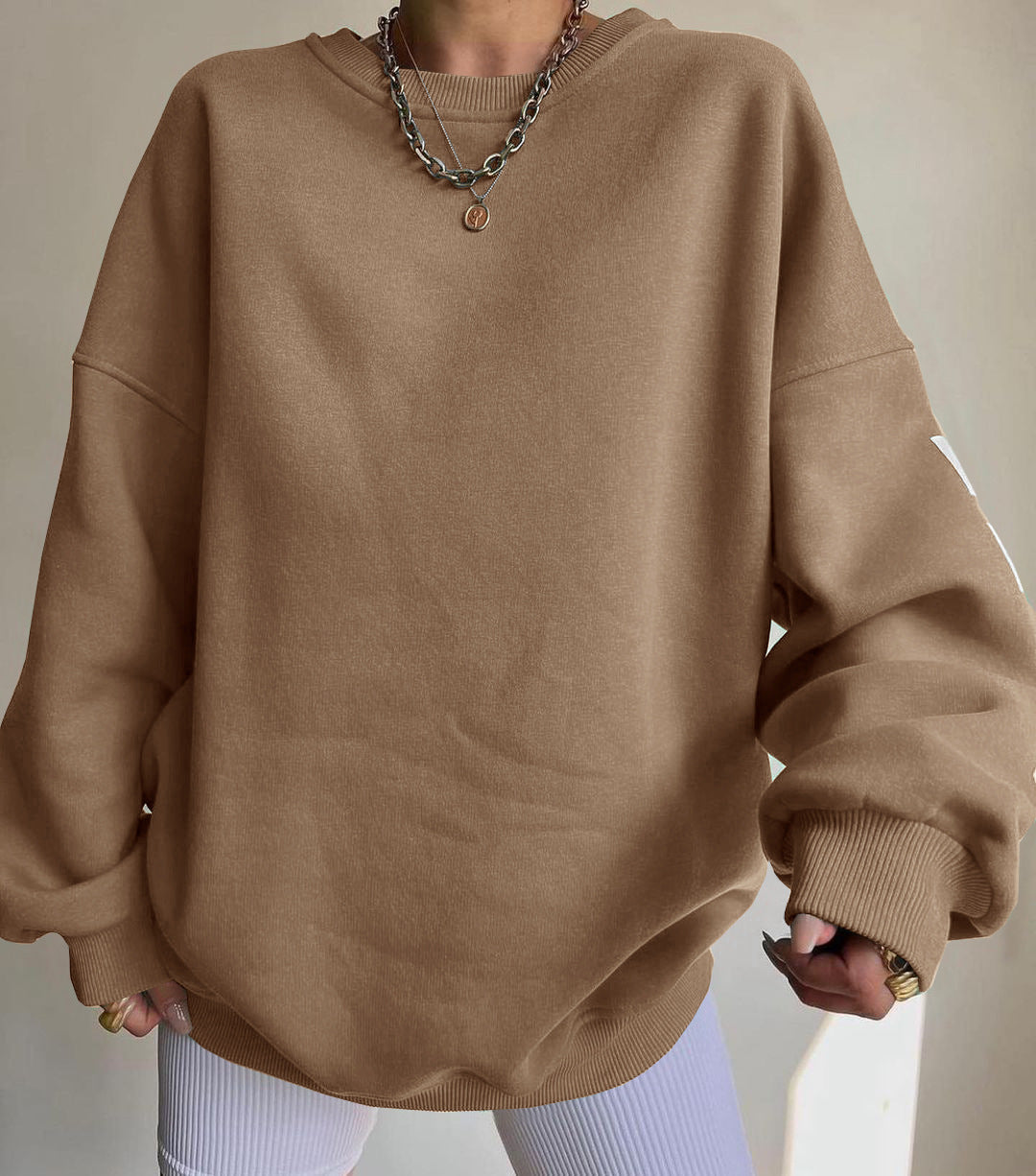 Damen Oversized Sweatshirt mit Blockprint-Ärmeln und weitem Drop-Shoulder-Schnitt Chichicherry