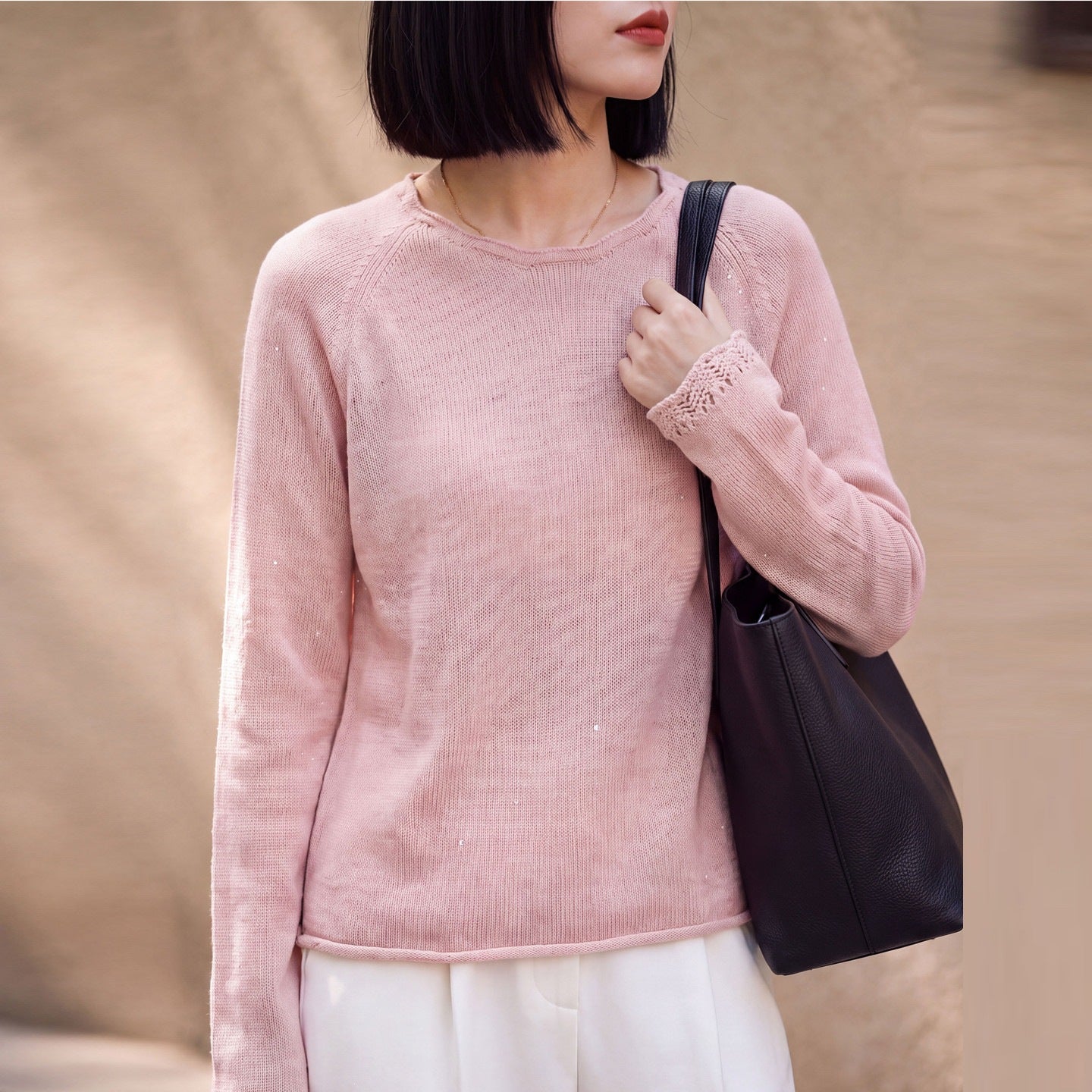 Women's lightweight fine knit sweater with subtle glitter effect and raglan sleeves Chichicherry