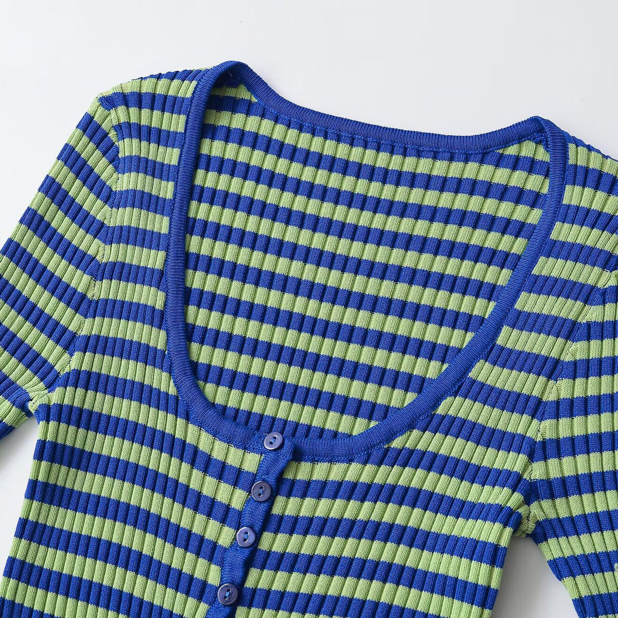 Women Ribbed Short Sleeve Button Cardigan with Deep Round Neck and Figure-Hugging Fit Chichicherry
