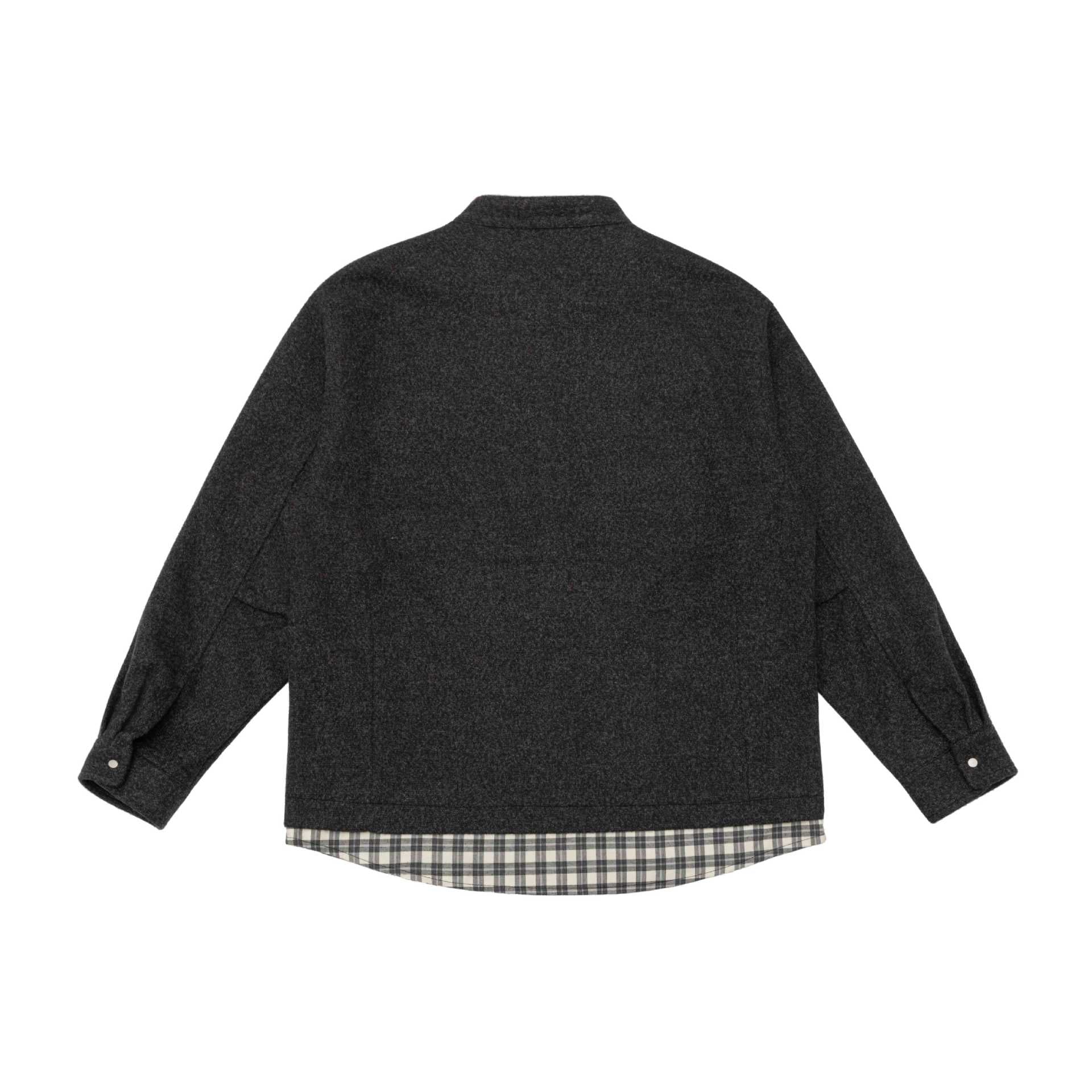 Unisex Short Cut Wool Blend Blouson with Stand-Up Collar and Checked Interior Band Chichicherry