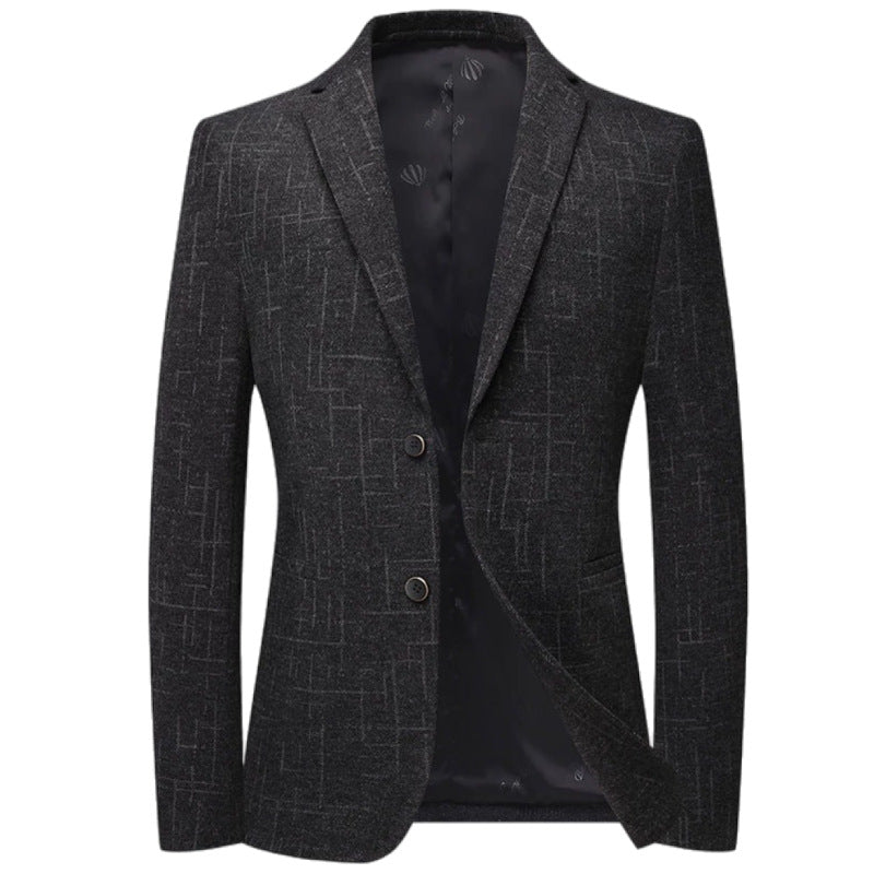 Men's Elegant Slim-Fit Blazer made of Wool Blend with Geometric Structure and Light Thermal Lining Chichicherry