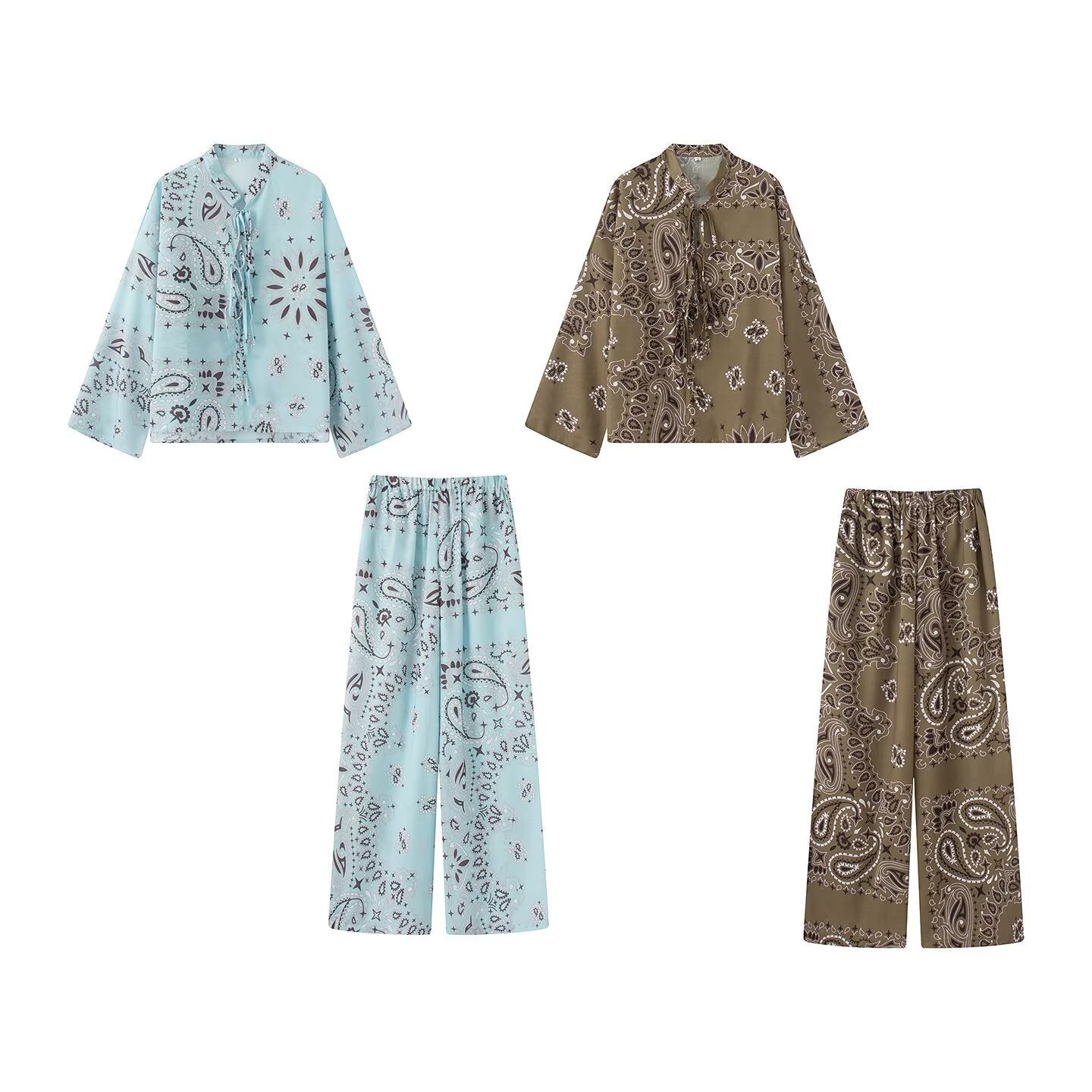 Women Light Palazzo Sleep Pants with Paisley Print and Elastic Waist Chichicherry