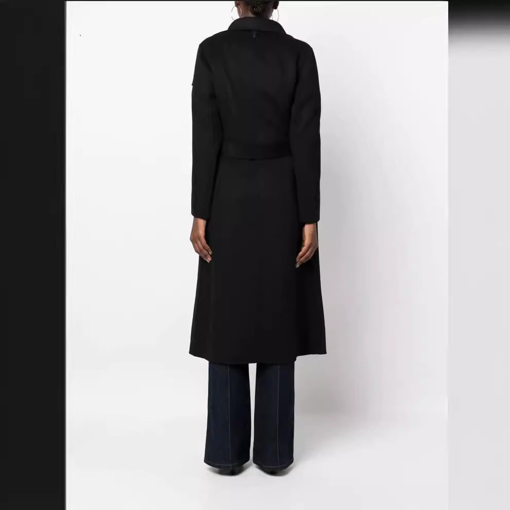 Women Midi-Length Wrap Coat with Oversized Shawl Collar and Concealed Zipper Pockets Chichicherry