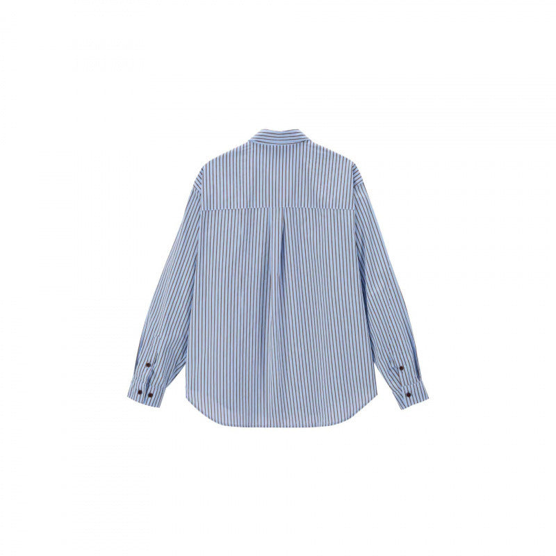 Unisex Oversized stripe shirt with diagonal striped chest pocket, Kent collar and rounded hem Chichicherry