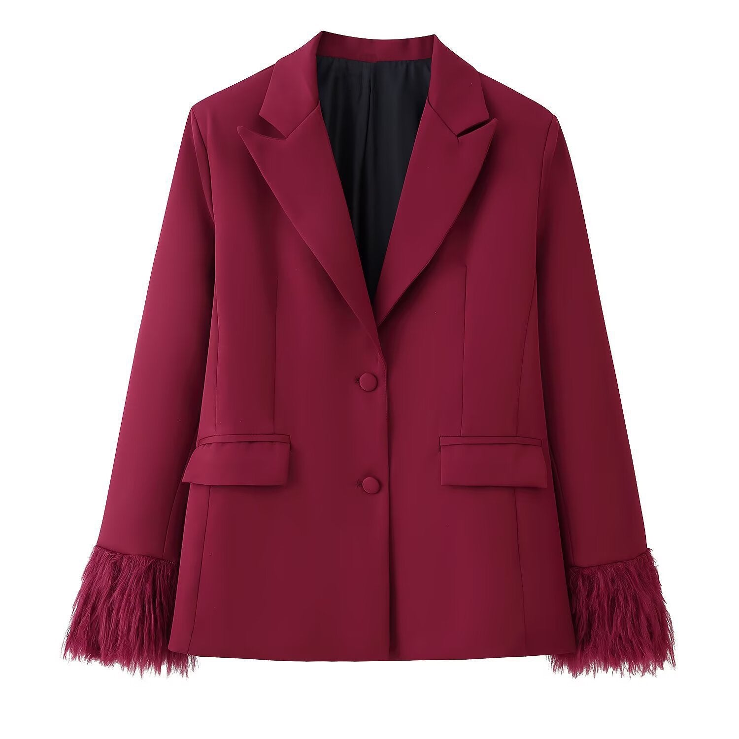 Women's Two-Piece Suit Set with Feather Trim on Sleeves and Wide Marlene Pants Chichicherry