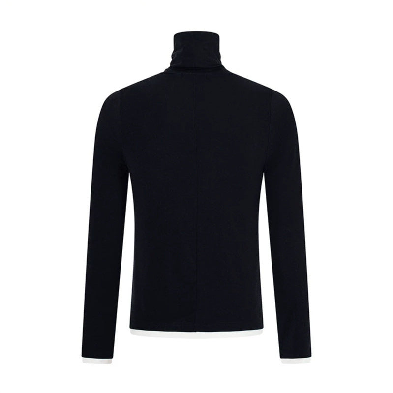 Men's Slim-Fit Turtleneck Fine Knit Shirt with Melange Jersey and Stretch Chichicherry