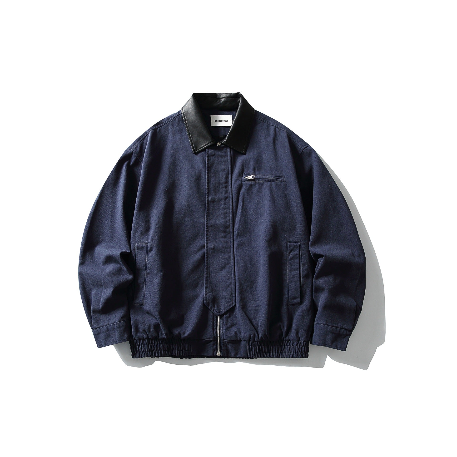 Men's short-cut boxy blouson with contrasting leather collar Chichicherry
