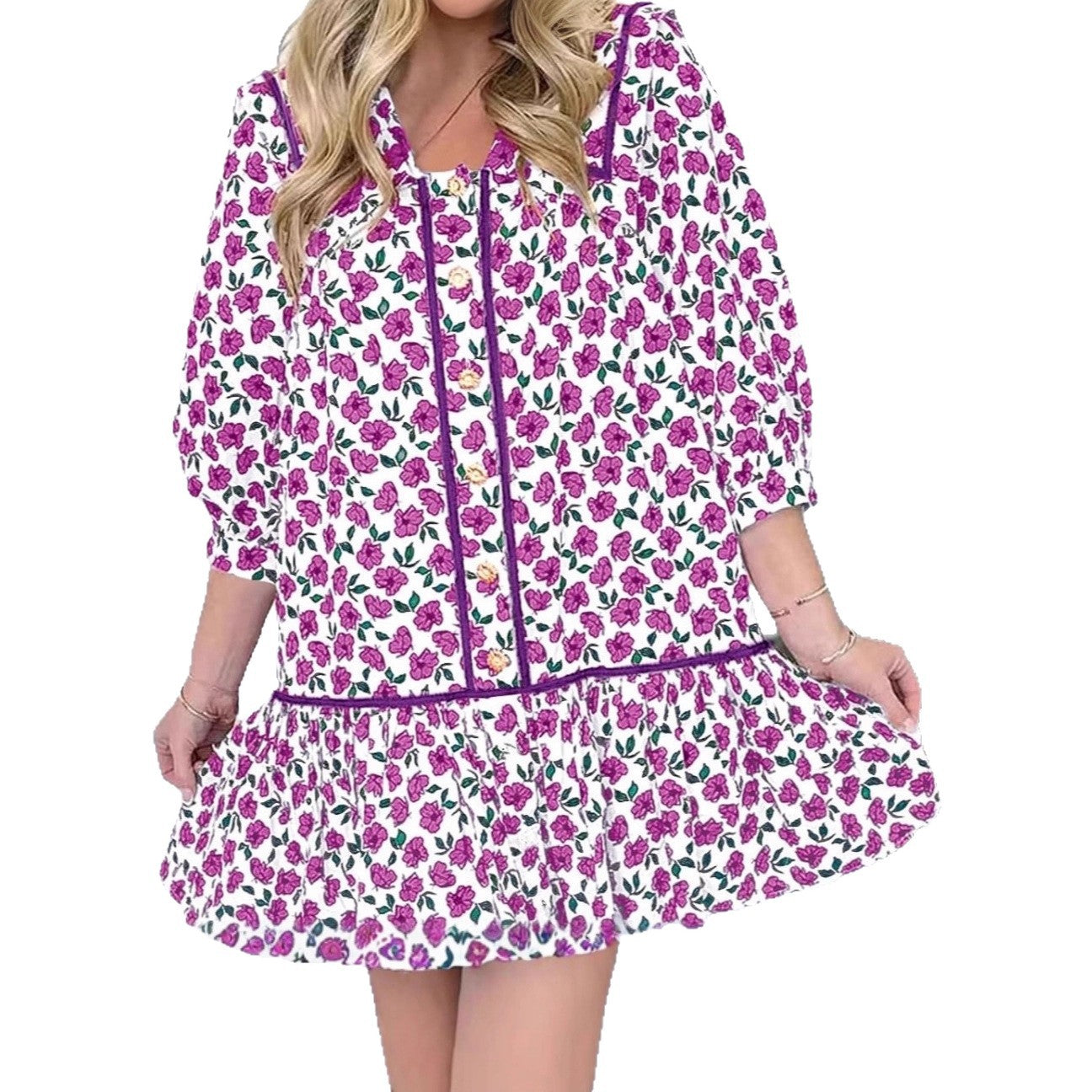 Women's Floral Mini Shirt Dress with Oversized Sailor Collar Chichicherry