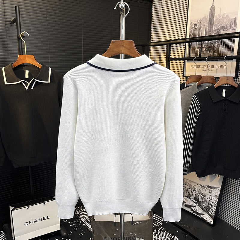 Herren Feinstrick-Polo-Pullover mit Kontrastpaspel und Hemdkragen Chichicherry