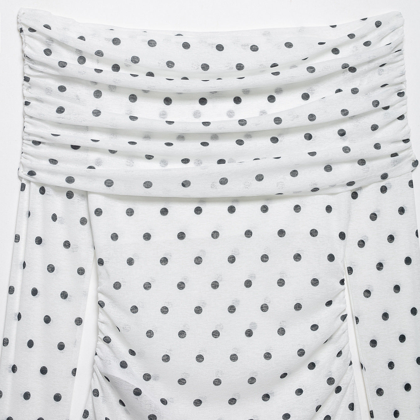 Women's Off-Shoulder Long Sleeve Top with Draped Overlap Collar and Polka Dot Pattern Chichicherry