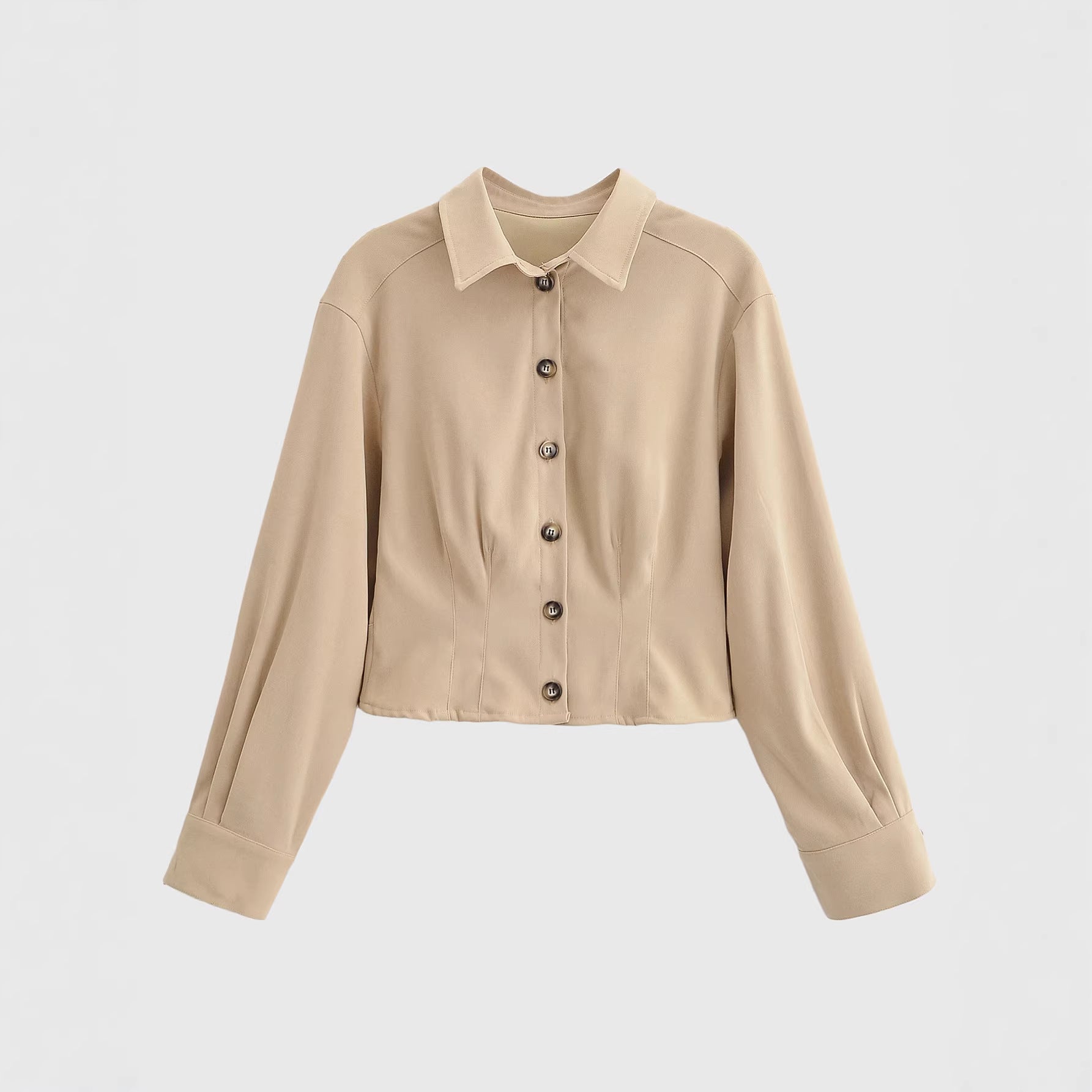 Women Tailored Cropped Shirt Jacket with Princess Seams and Balloon Sleeves Chichicherry