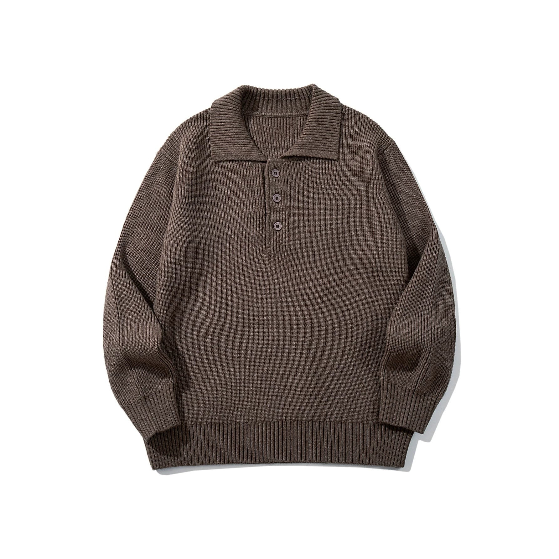 Men's Ribbed Polo Collar Sweater with Triple Button Placket and Relaxed Fit Chichicherry