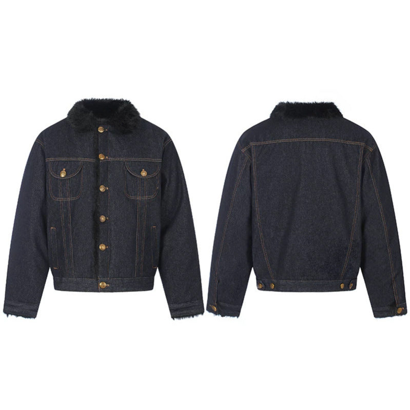 Women's padded denim jacket with faux fur collar, teddy lining and gold button details Chichicherry