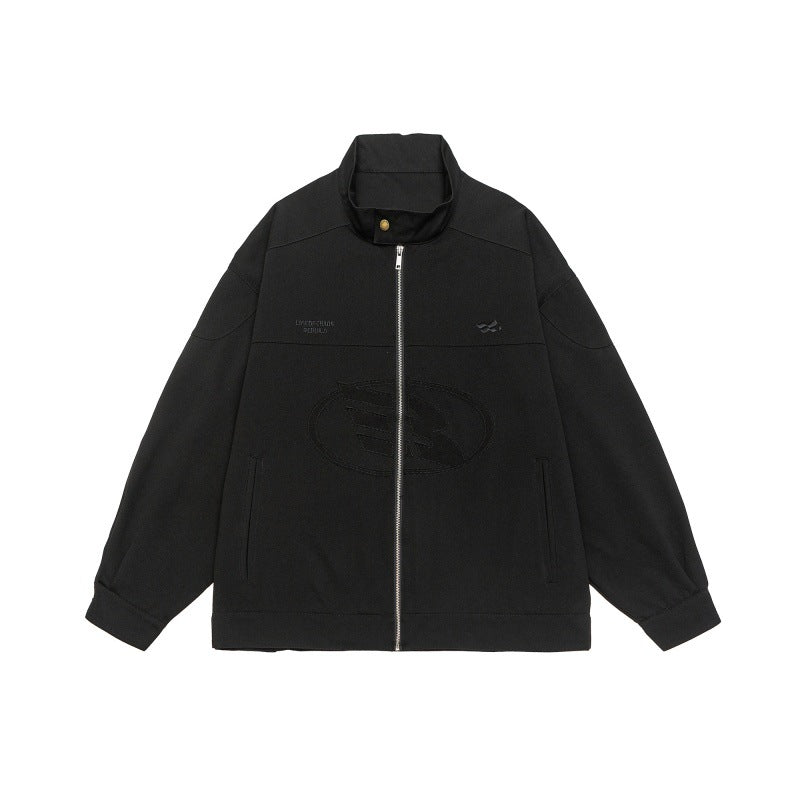 Unisex Boxy-Zip jacket in oversized cut with stand-up collar and tonal logo embossing Chichicherry