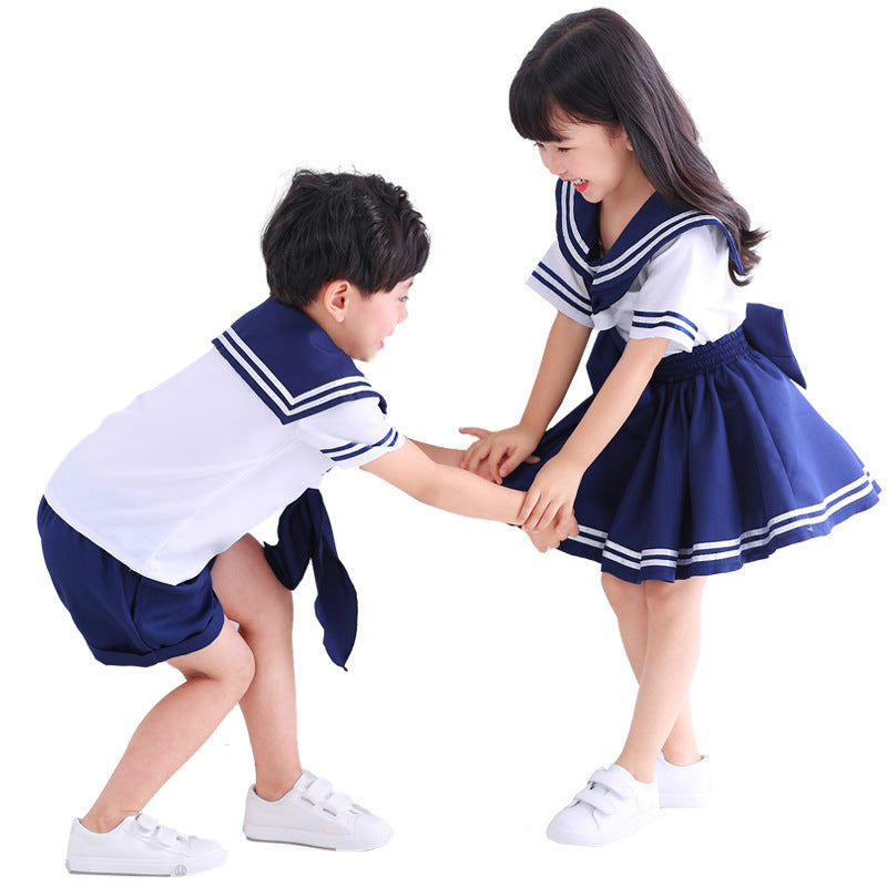 Girl Sailor Costume with Short Sleeves and Swinging Skirt Chichicherry