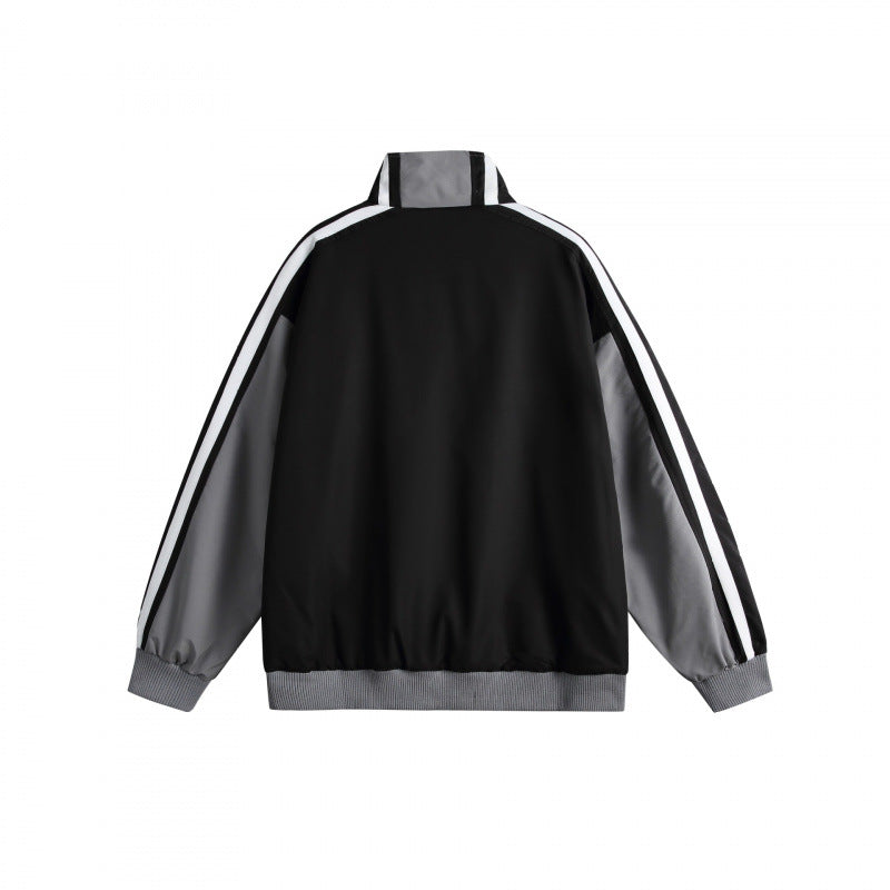Unisex Lightweight Retro Track Jacket with Stand Collar, Contrasting Stripes and Ribbed Cuffs Chichicherry