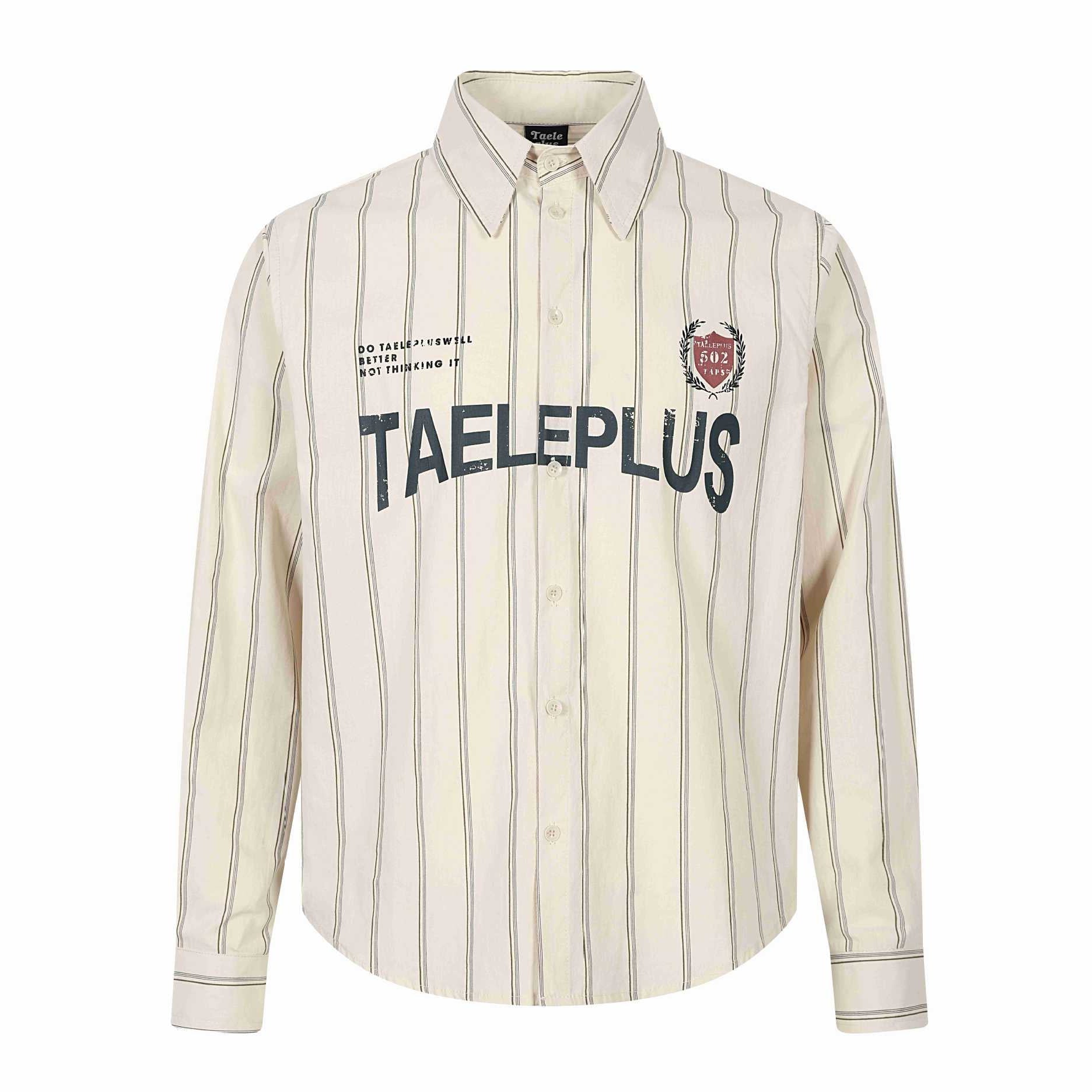 Men's Long Sleeved Striped Shirt in Relaxed Fit with Logo Print and Kent Collar Chichicherry