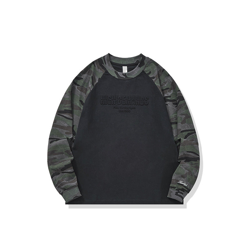 Unisex Oversize Sweatshirt with Camouflage Raglan Sleeves and Embossed Front Logo Chichicherry