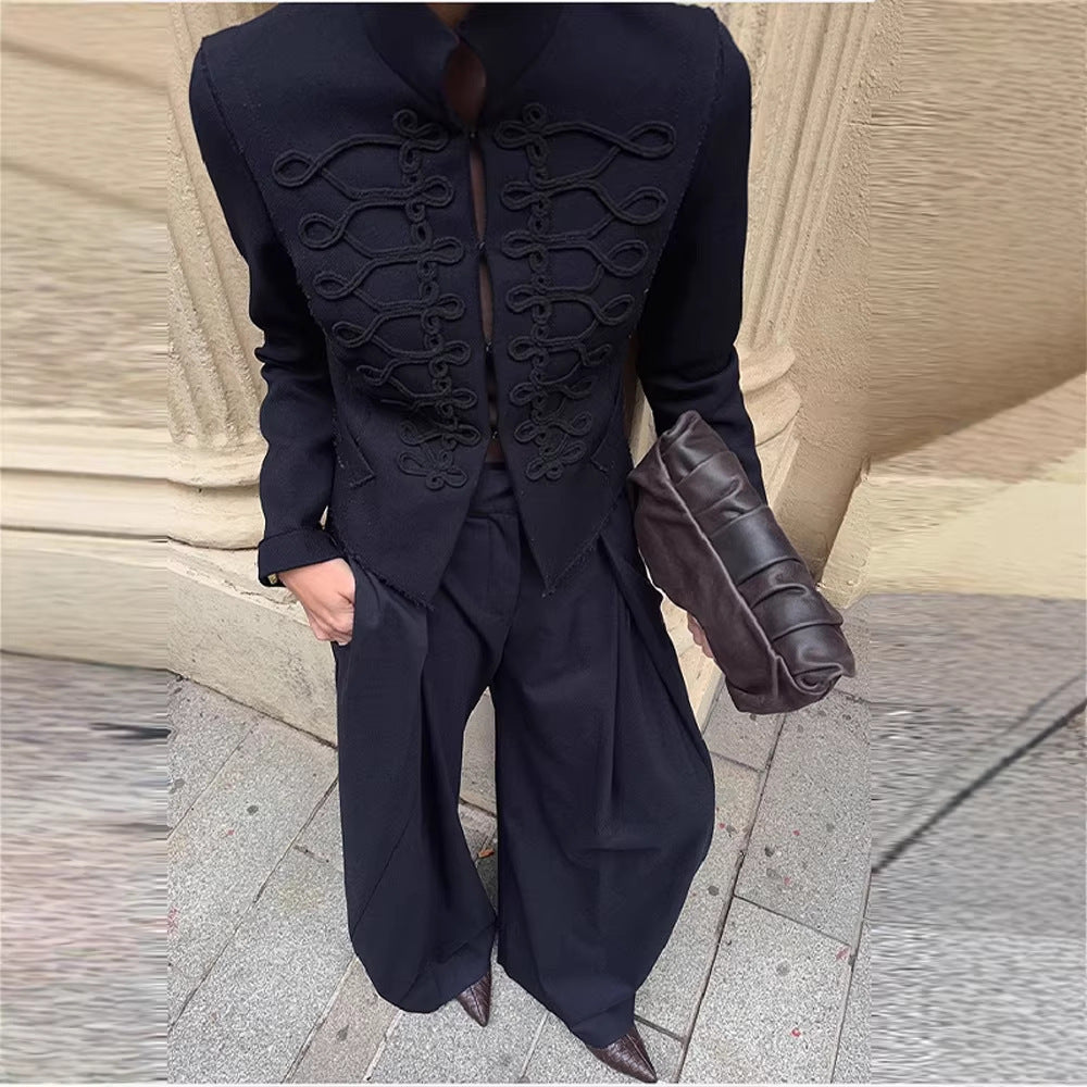 Women's Militarily Inspired Short Jacket with Cord and Hook Decoration Chichicherry