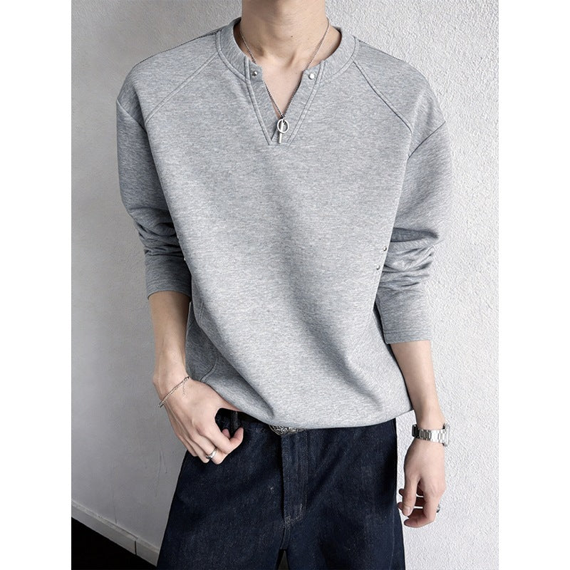 Men's Oversized Sweatshirt with V-Slit, Raglan Sleeves and Stud Details Chichicherry