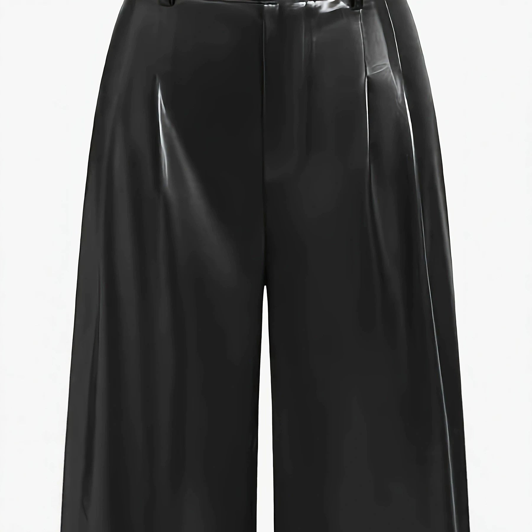 Women High-Waisted Wide-Leg Faux Leather Trousers with Decorative Buttons Chichicherry