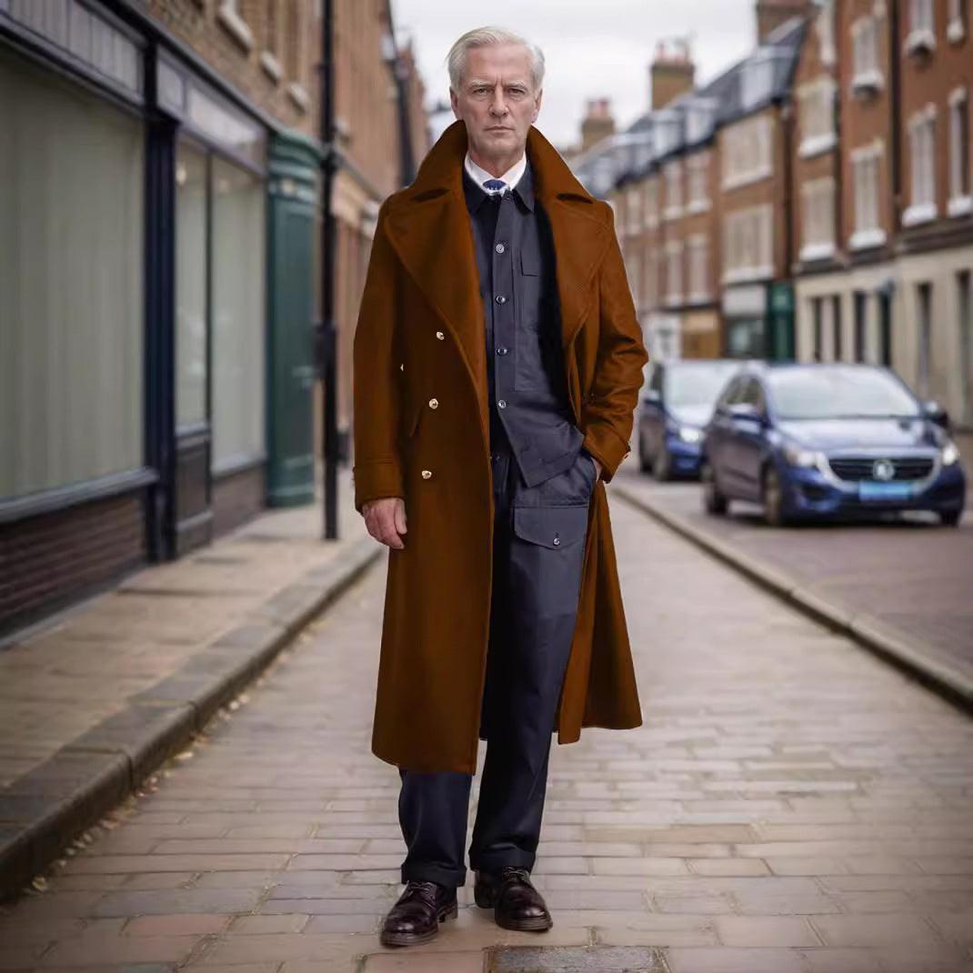 Men's longline coat in military look with wide shawl collar and striking decorative buttons Chichicherry