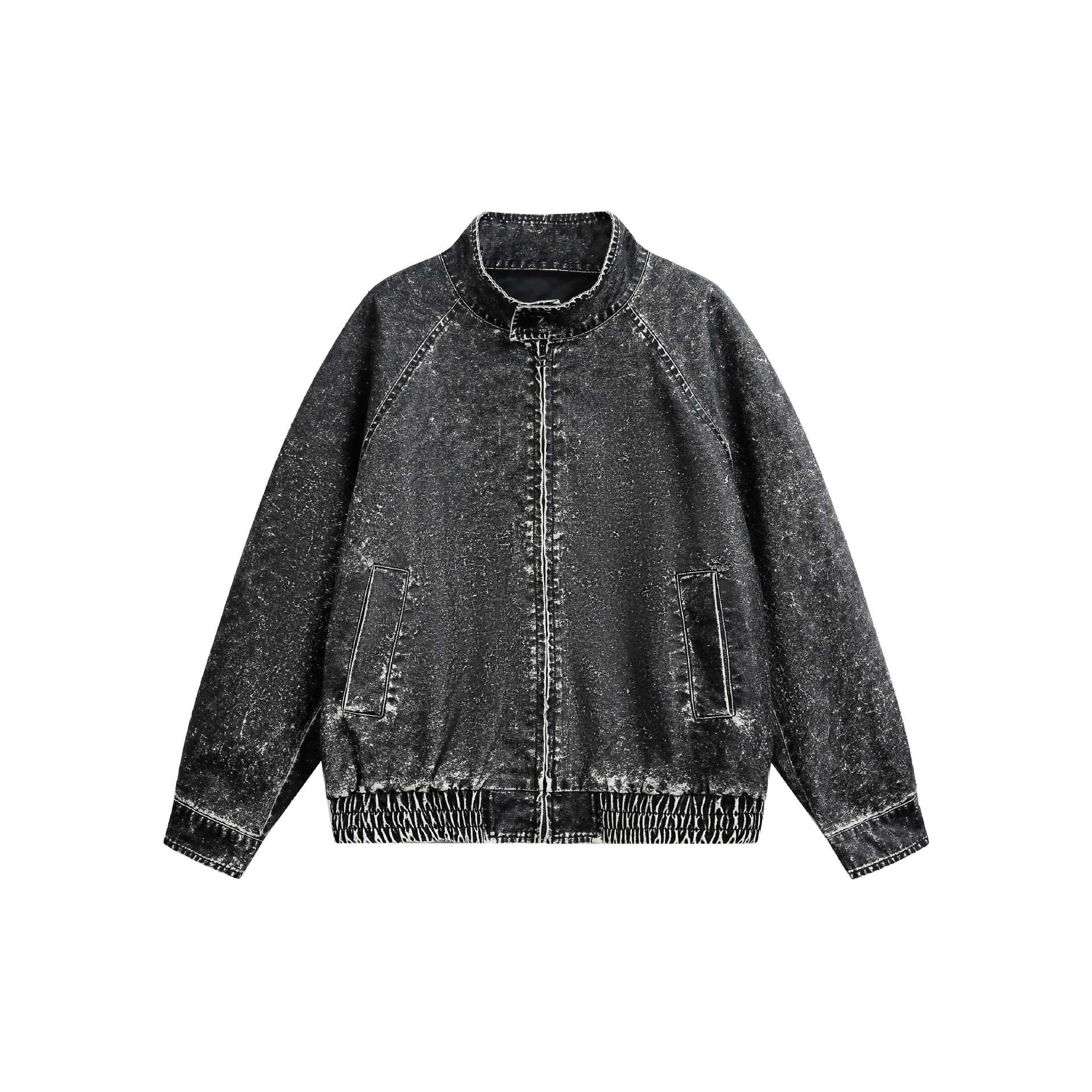 Men's short-cut vintage-inspired leather-look blouson with high stand-up collar Chichicherry