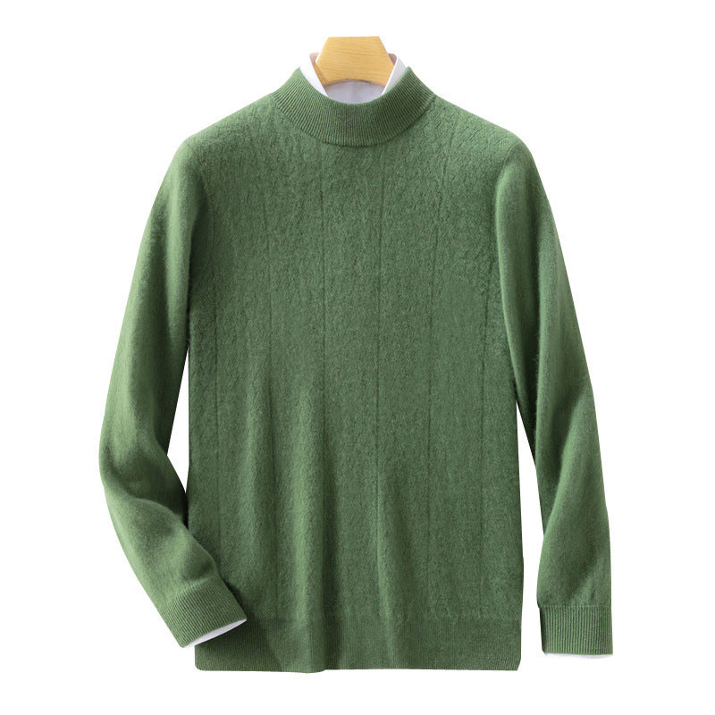 Men's fine stand-up collar sweater in cashmere look with subtle diagonal texture and narrow hem Chichicherry