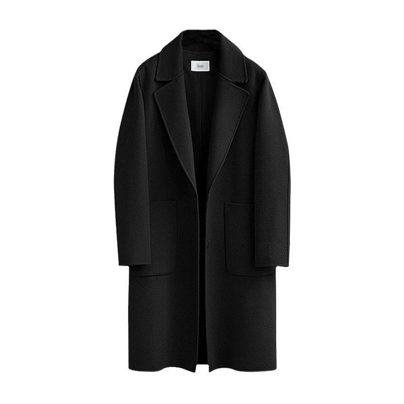 Women's Oversized Wool Blend Coat with Lapel Collar and Patch Pockets Chichicherry