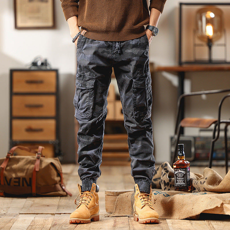 Men's cargo pants in jogger style with drawstring elastic cuffs and multiple pockets Chichicherry