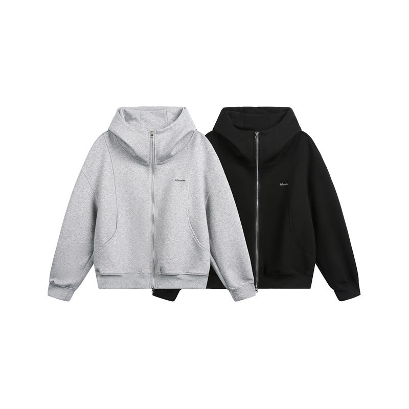 Women Loose Fit Zip Hoodie with High Funnel Neck and Two-Way Function Chichicherry