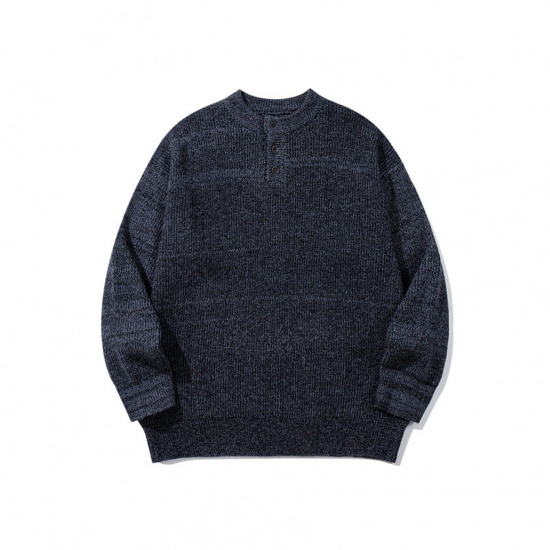 Unisex Oversize Chunky Knit Henley Sweater with Melange Structure and Ribbed Finishes Chichicherry