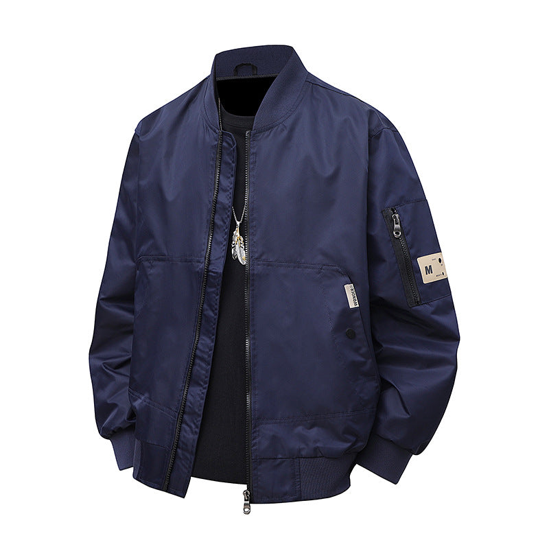 Men's Urban Nylon Flight Bomber with Utility Arm Pocket and Two-Way Zipper Chichicherry